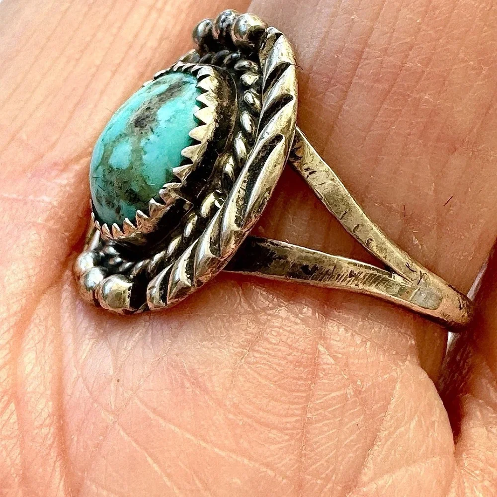 Navajo Nugget Turquoise Ring Sz 8 Sterling F Martinez Native Amircan
